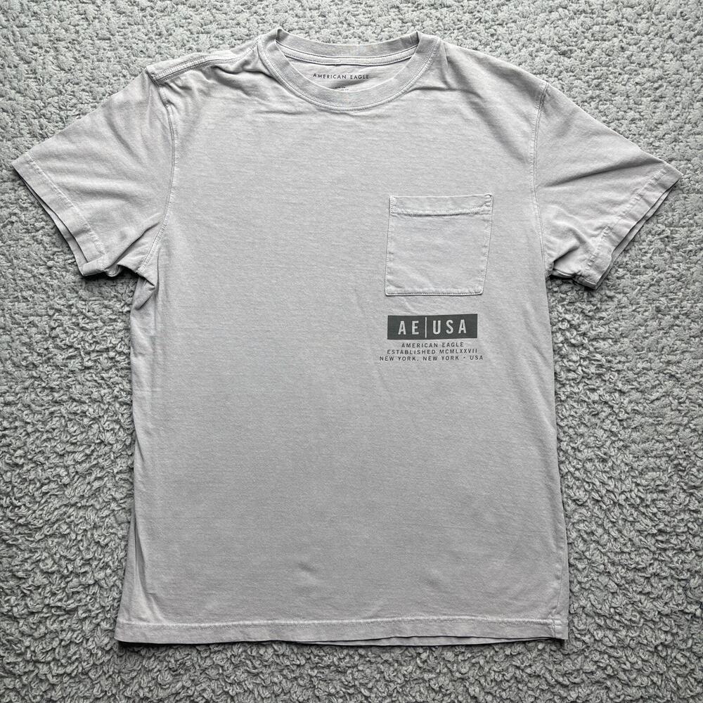 American Eagle Outfitters Shirt Mens Small Gray Graphic Print Crew Neck
